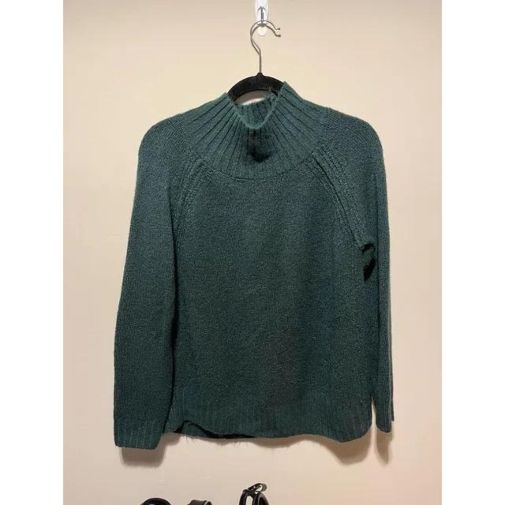 Jones New York Signature Womens Green Mock Neck Raglan Knit Sweater Small
